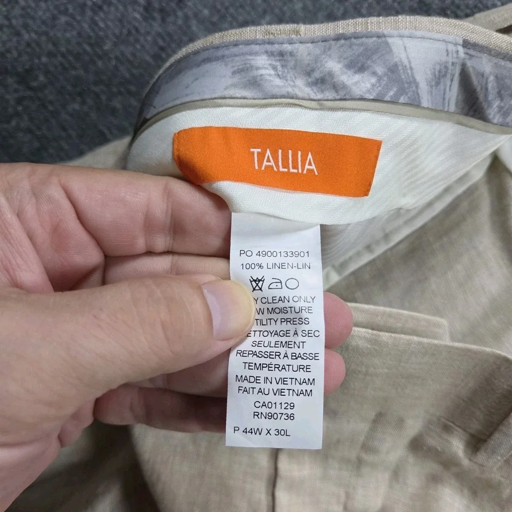 TALLIA Mens Dress Pants 100% Linen Light Tan Size 44x30 New